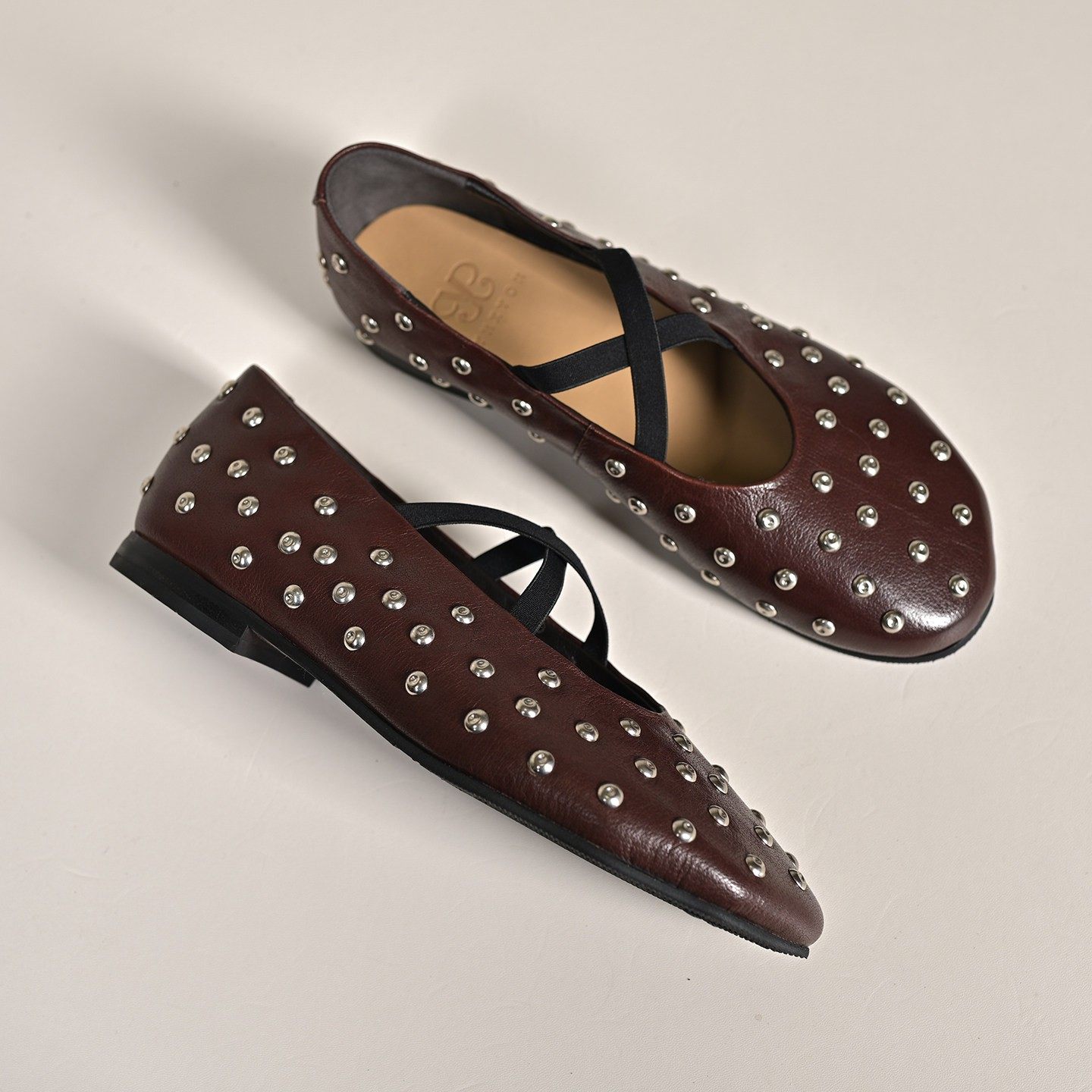 步享黑色铆钉玛丽珍鞋女软底2026春新款韩版圆头平底真皮浅口单鞋,淘宝优惠券,粉丝福利购,淘宝优惠卷