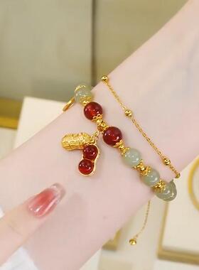 抖音同款好事花生手链小众设计感双层叠戴洋气高级感福牌首饰品潮