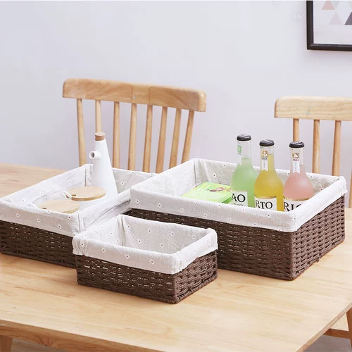 日式布艺桌面收纳盒玩具家用茶几杂物钥匙篮化妆品零食编织收纳筐