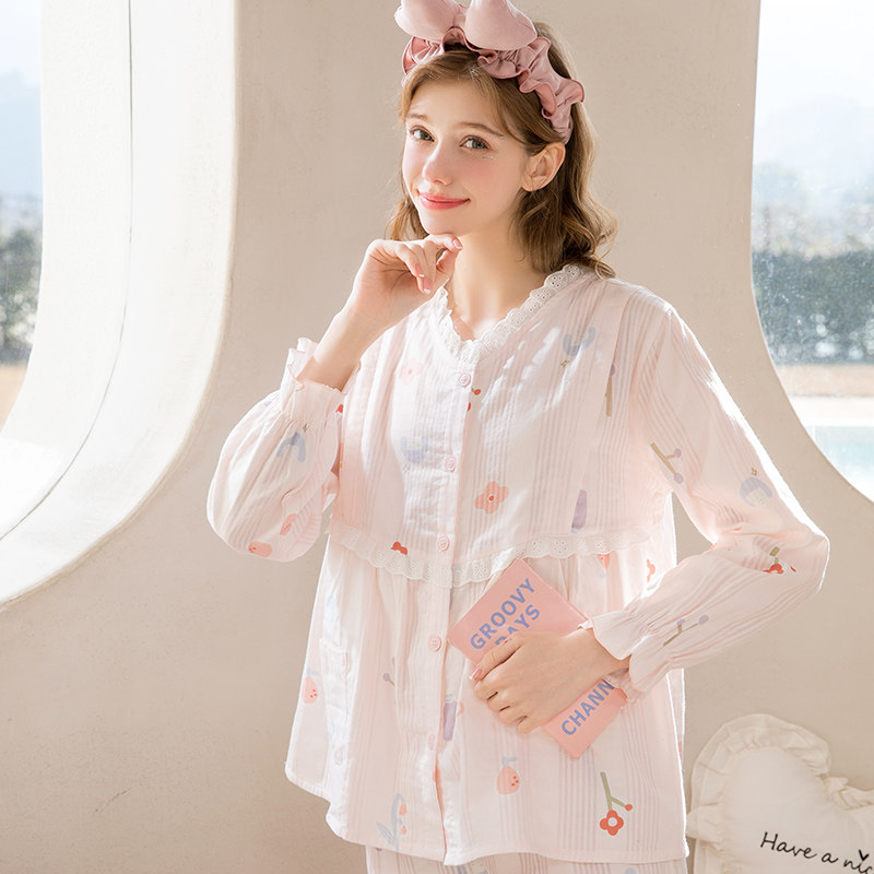 月子服夏季产后纯棉纱布怀孕期睡衣 静孕家居服套装