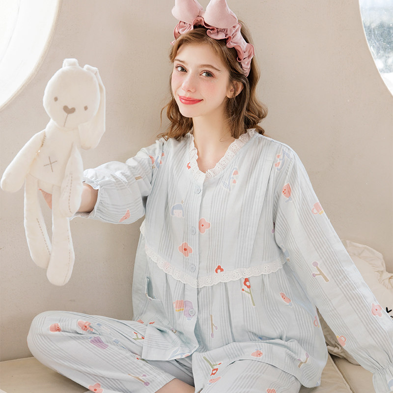 月子服夏季产后纯棉纱布怀孕期睡衣 静孕家居服套装