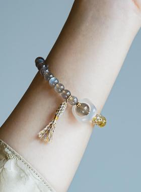 无同 天秤月能量星座守护手钏 金发晶绿幽灵月光石红玛瑙玉髓