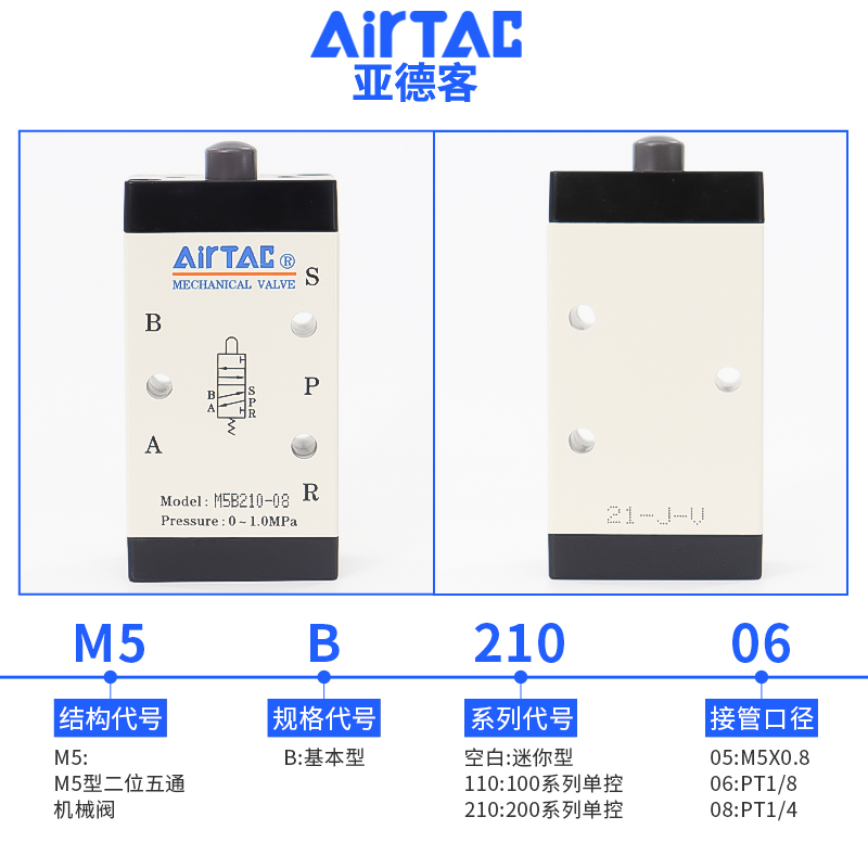 airtac亚德客机械阀M5B05/110-06/210-08基本型控制阀二位五通阀 - 图0