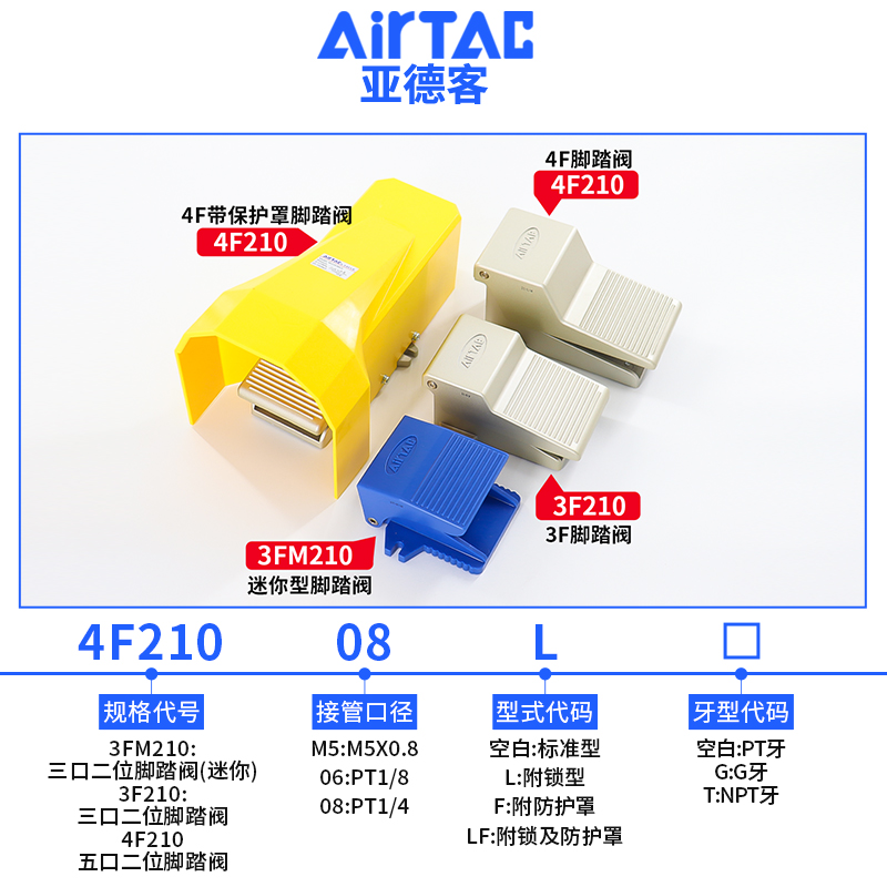 亚德客气动脚踏阀4F210-08脚踩式气阀开关3F210-08阀门 气动阀