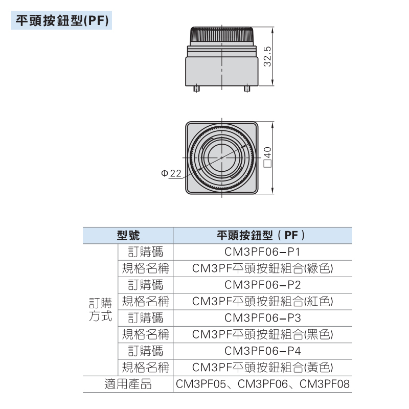 AirTAC亚德客平头按钮阀 CM3PF06R CM3PF06G CM3PF06B CM3PF06Y-图0