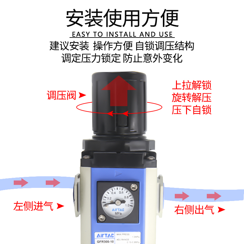 亚德客调g压阀fr200-08气动过滤小型油水分离器空压机气体调节阀-图2