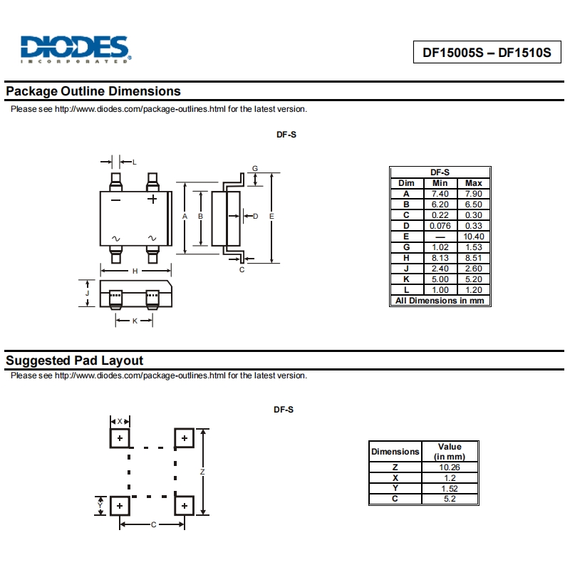 DF1510S SOP-4贴片 全桥 方桥 整流桥堆 1000V 15A DIODES美台 - 图2