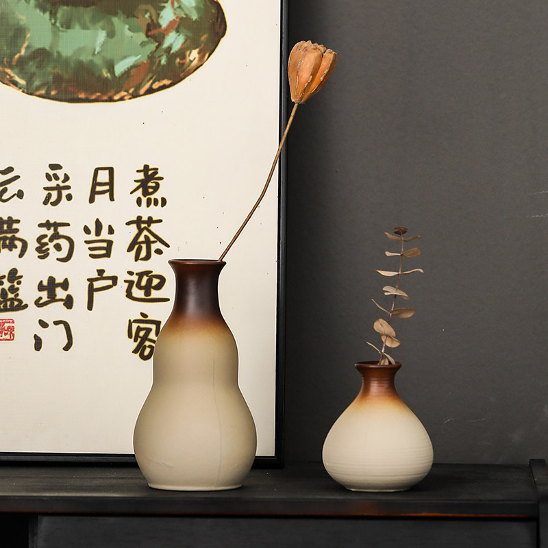 禅意粗陶花瓶陶瓷仿柴烧装饰客厅家居桌面摆件器皿创意绿萝小花器,淘宝优惠券,粉丝福利购,淘宝优惠卷