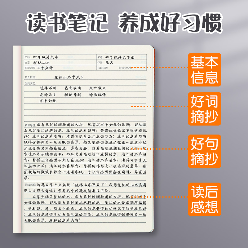 晨光读书笔记本好词好句摘抄本阅读记录本小学生卡日积月累专用二年级三四六上册语文初中摘记课外摘抄本积累 - 图1