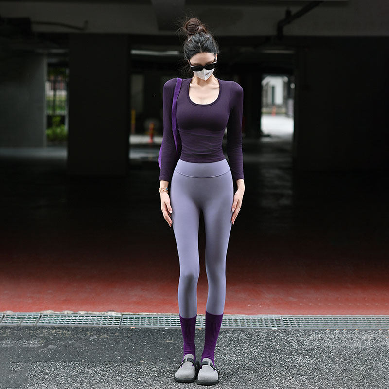 Beemen秋冬新款瑜伽服套装固定杯长袖外穿显瘦训练健身运动上衣女,淘宝优惠券,粉丝福利购,淘宝优惠卷