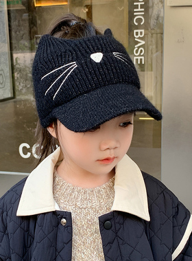 可爱猫咪扎马尾冬保暖宝宝空顶帽