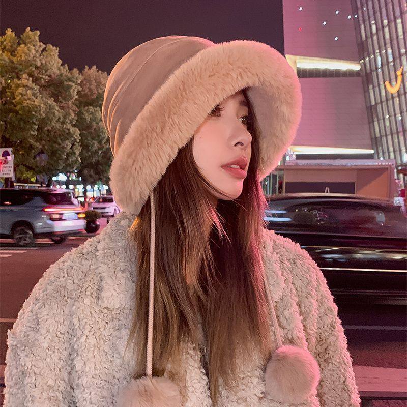 毛绒渔夫帽子女秋冬季加厚保暖百搭挂绳毛球盆帽防风护耳雷锋帽潮,淘宝优惠券,粉丝福利购,淘宝优惠卷