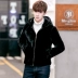 Áo khoác lông nam ngắn lông chồn trùm đầu phiên bản Hàn Quốc của áo khoác nhung tự trồng thanh niên mùa thu đông - Bông áo lót lông cho nam Bông