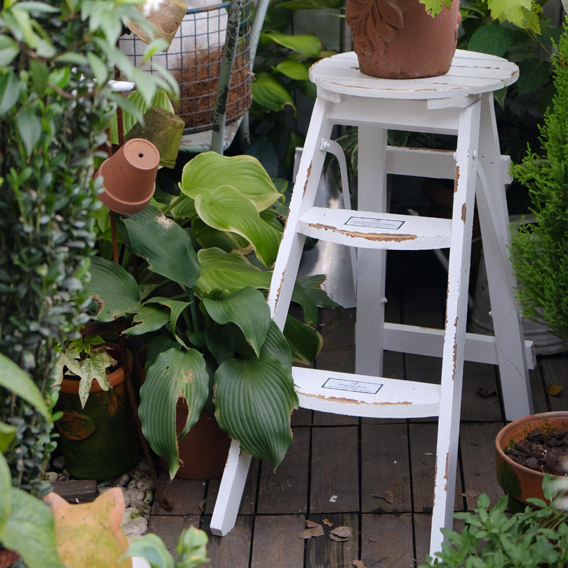 户外花园花凳梯子装饰实木杂货复古做旧白色放花盆,淘宝优惠券,粉丝福利购,淘宝优惠卷