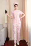 Униформа медсестры, тонкий комплект, летний розовый короткий белый халат, короткий рукав
