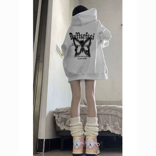 潮牌连帽卫衣女秋冬款加绒加厚外套初中高中学生休闲宽松ins洋气 - 图3