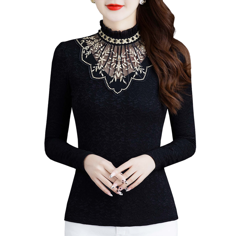 高领蕾丝2021年秋冬新款镂空潮小衫 索茜丽蕾丝衫/雪纺衫