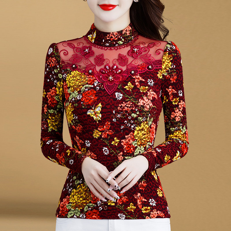 2021冬季新款半高领蕾丝镂空打底衫 索茜丽蕾丝衫/雪纺衫