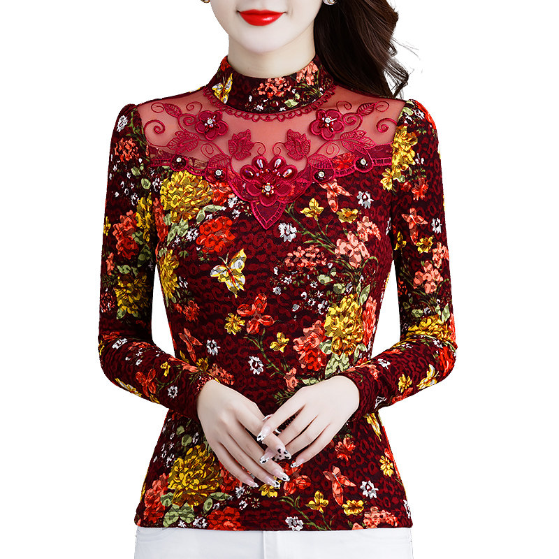 2021冬季新款半高领蕾丝镂空打底衫 索茜丽蕾丝衫/雪纺衫