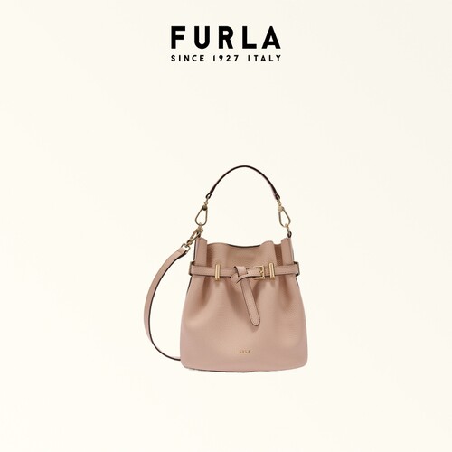 【礼物】FURLA芙拉AURA牛皮迷你女士手提斜挎包休闲水桶包 - 图0