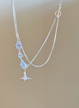 满钻锆石水滴轻奢项链锁骨链女