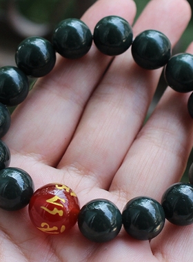 天然新疆和田玉青玉手珠