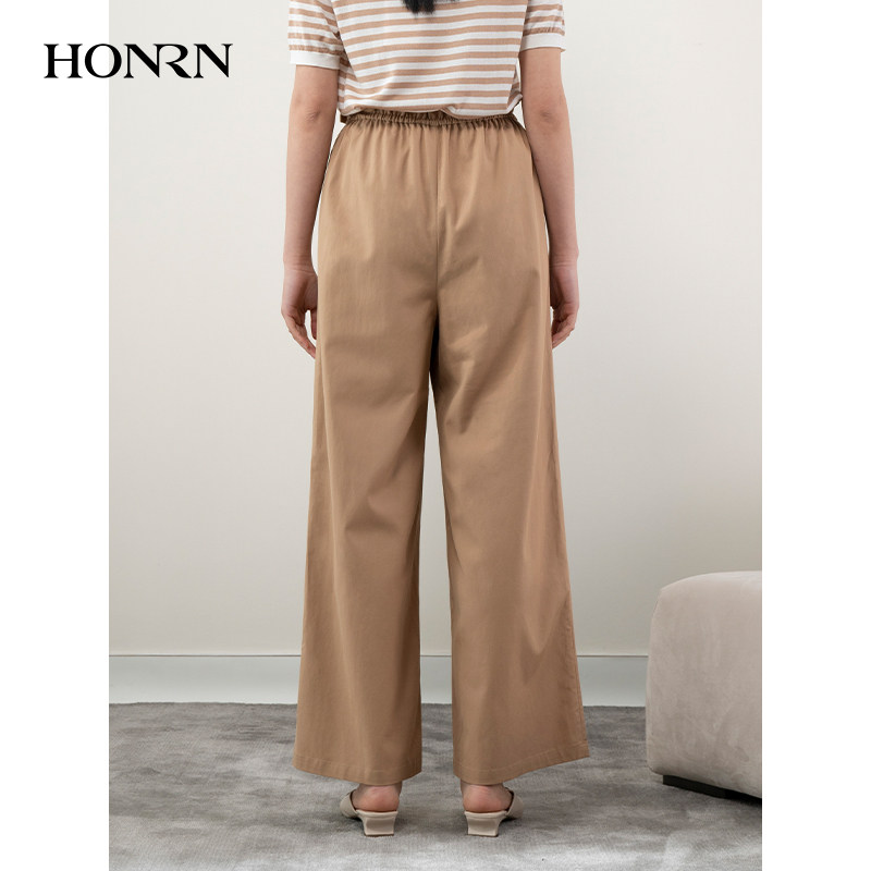 HONRN/红人宽松薄款裤子抽绳收腰直筒阔腿休闲裤女夏HH22OK104,淘宝优惠券,粉丝福利购,淘宝优惠卷