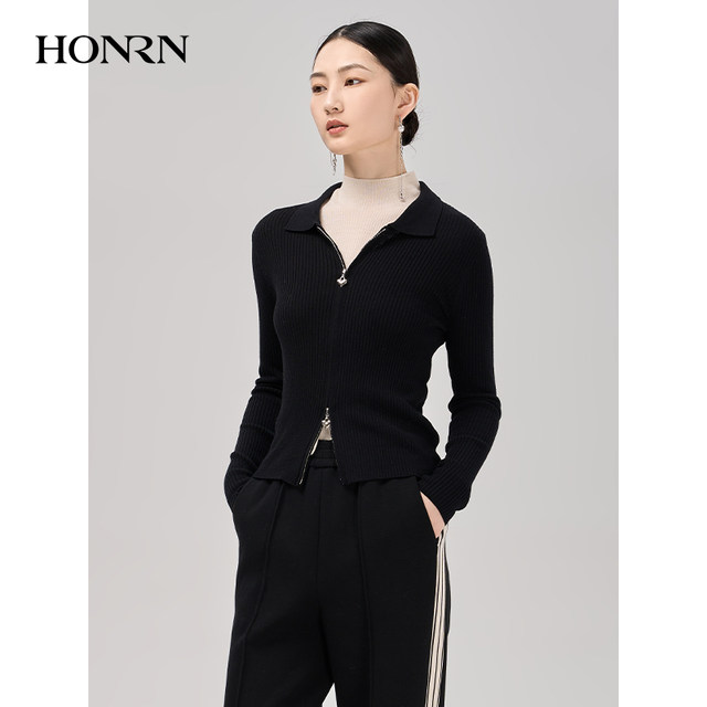 Wool zippered cardigan high-end elegant soft and soft