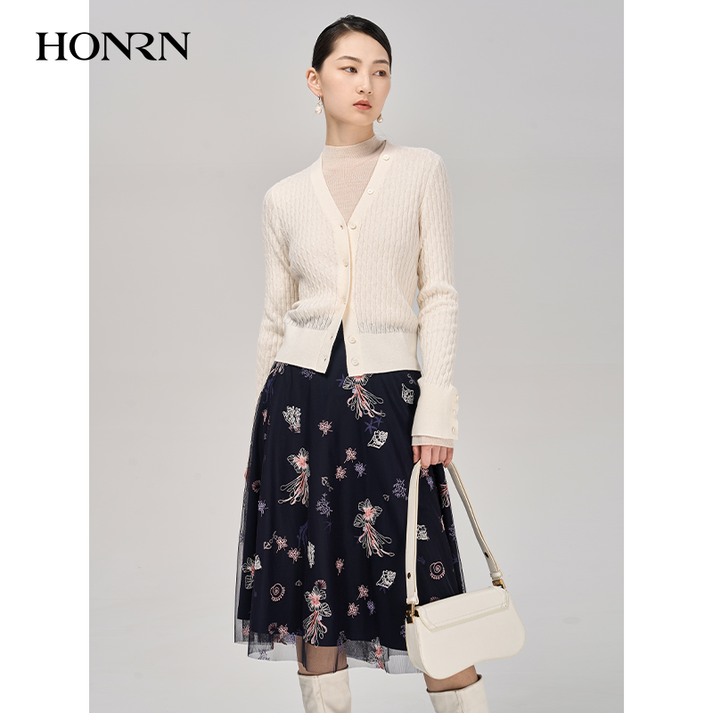 HONRN/红人休闲气质显瘦裙子a字中长款遮肚子半身裙女HG33OQ368 - 图1