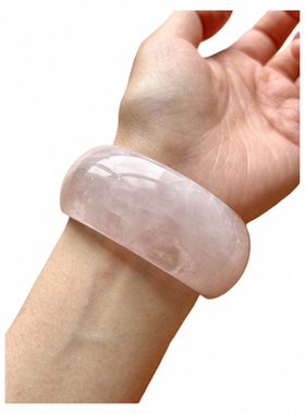 天然粉晶手镯超大宽版轮胎水晶镯子小众梦幻冰透进口正品小圈手环