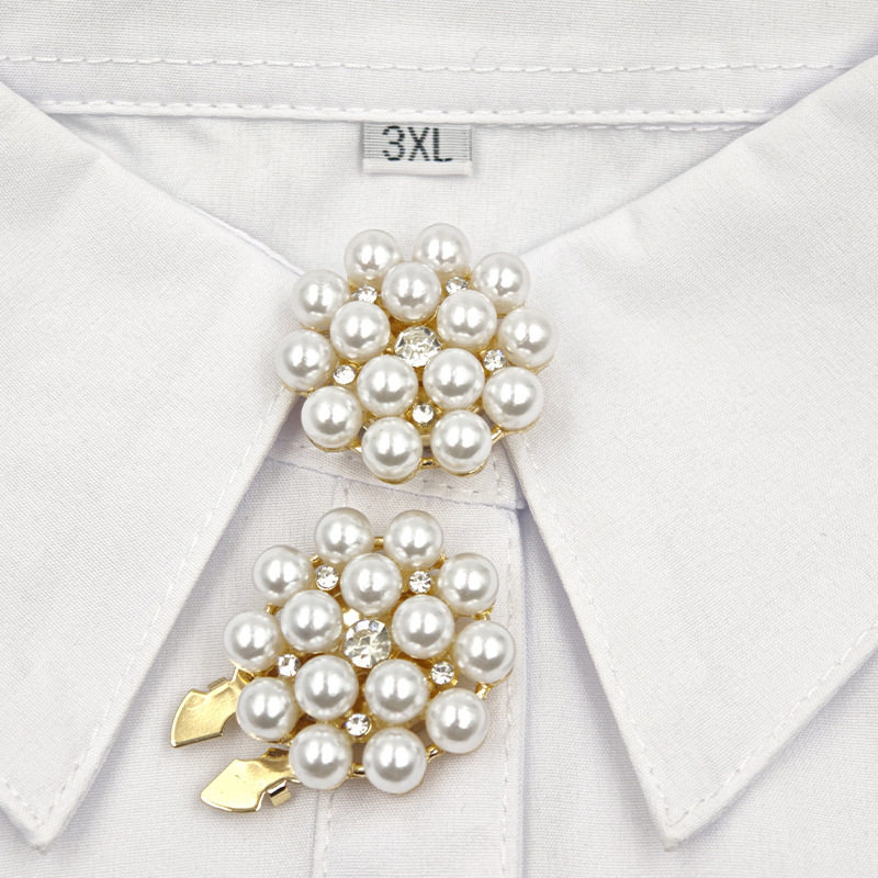 Ins博主同款复古珍珠太阳水钻花朵衬衫西装领扣袖扣免打孔高级感,淘宝优惠券,粉丝福利购,淘宝优惠卷