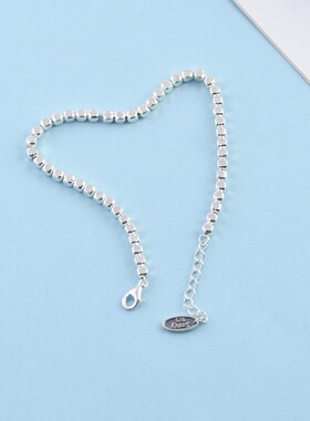 简单时尚几何方珠银饰可调节手链