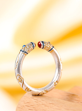 戒指999银饰福字喜乐古法