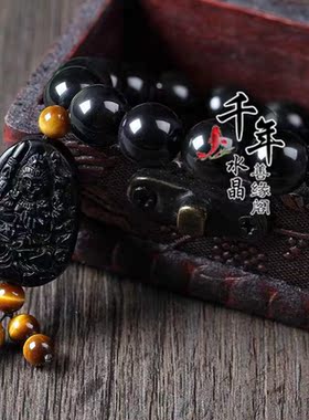2026年生肖鼠守护神天然黑曜石千手观音手链吉祥平安男女