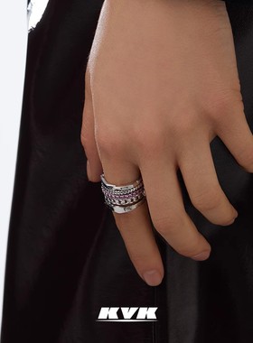 KVK THE NET 网系列环扣解构锆石组合戒 kiks同款送女友s925银戒