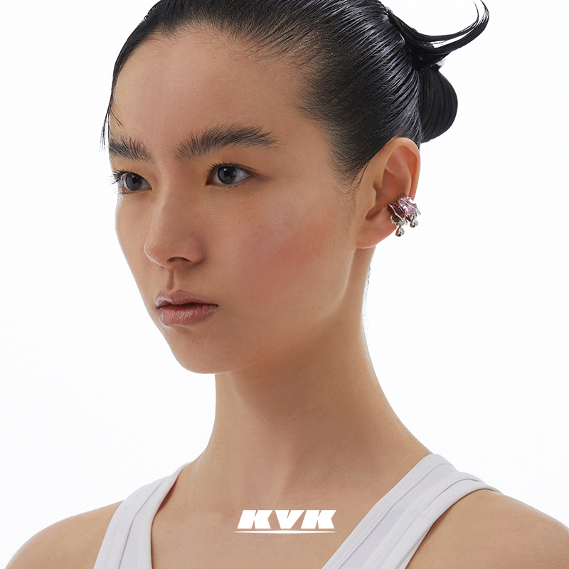 新款耳环耳夹无耳洞女桃花晶石耳夹小众设计感耳饰女饰品 KVK2021 新款耳环耳夹无耳洞女桃花晶石耳夹小众设计感耳饰女饰品 KVK2021
