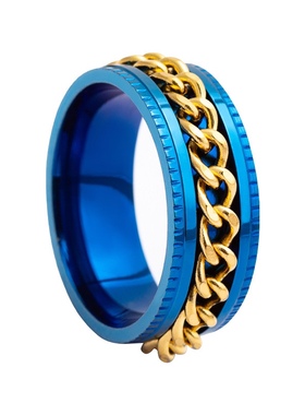 KANZAO男士链条转动不锈钢减压戒指 标准美码可选多色搭配