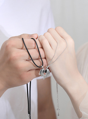 恶魔天使情侣纯银做旧小众锁骨链