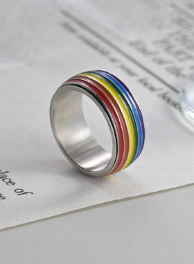 KANZAO新款彩虹可旋转戒指男女同款跨境欧美热销亚马逊希音