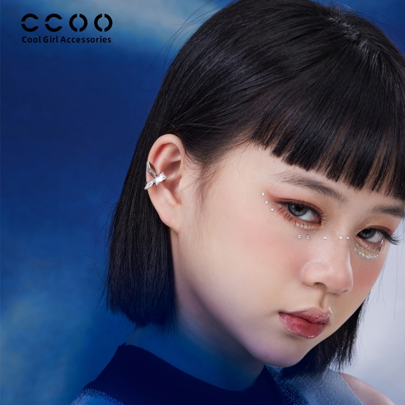 CCOO原创未来机械亮面蝴蝶耳夹女新款无耳洞耳骨夹高级感耳环耳饰 - 图1