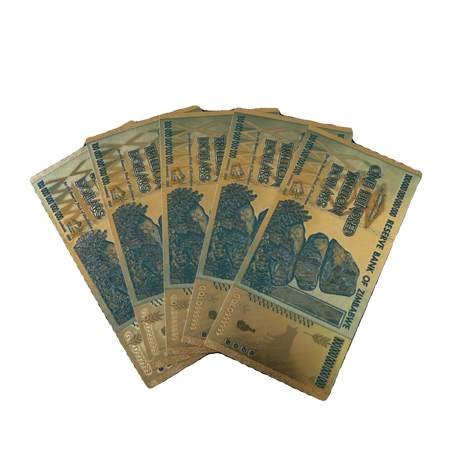 Zimbabwe 100 trillion gold foil banknotes non-circulating foreign currency Zimbabwe 100 trillion commemorative banknotes