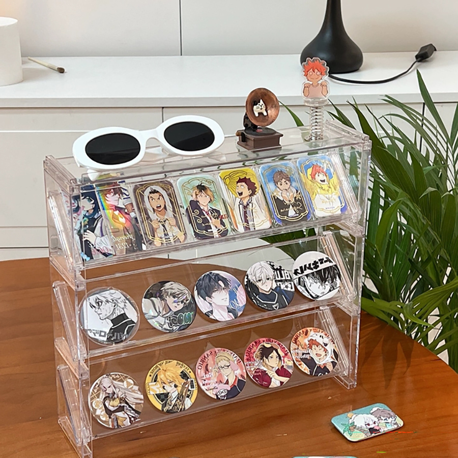 吧唧展示架阶梯透明桌面谷子收纳盒立牌周边徽章卡片手办置物架子 - 图1
