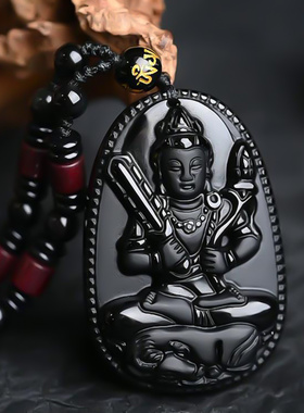 落尘灵石黑曜石本命佛吊坠生肖女