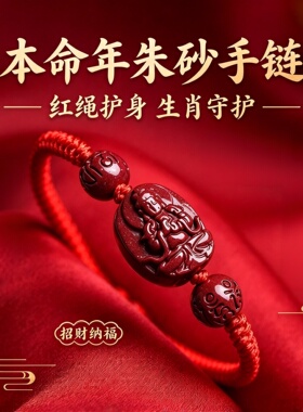 落尘灵石2027羊年守护神红手绳女