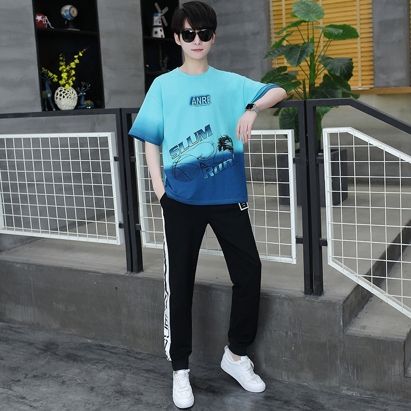 夏季青少年短袖t恤男孩13-15歲高中初中學生大童夏裝帥氣運動套裝_外叁旗艦店_男裝