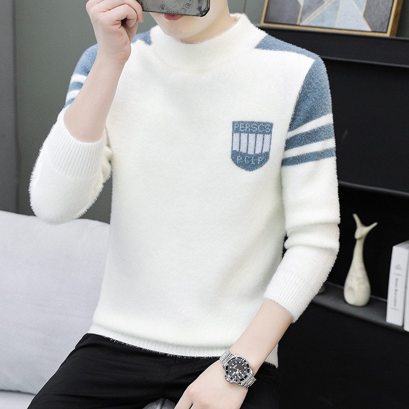 水貂绒毛衣男秋冬季加绒加厚半高领内搭针织打底衫青少年保暖上衣,淘宝优惠券,粉丝福利购,淘宝优惠卷