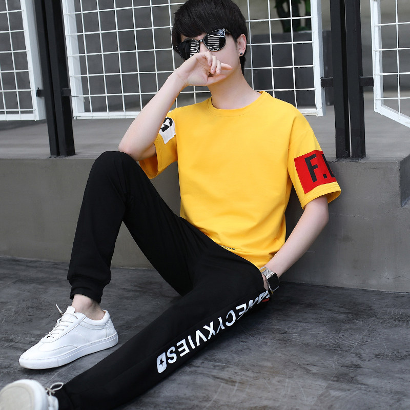 青少年夏季套装男孩12-15短袖t恤 外叁T恤