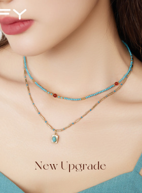 多巴胺夏天绿松石项链女款2025新款新中式叠戴锁骨链日常百搭颈链