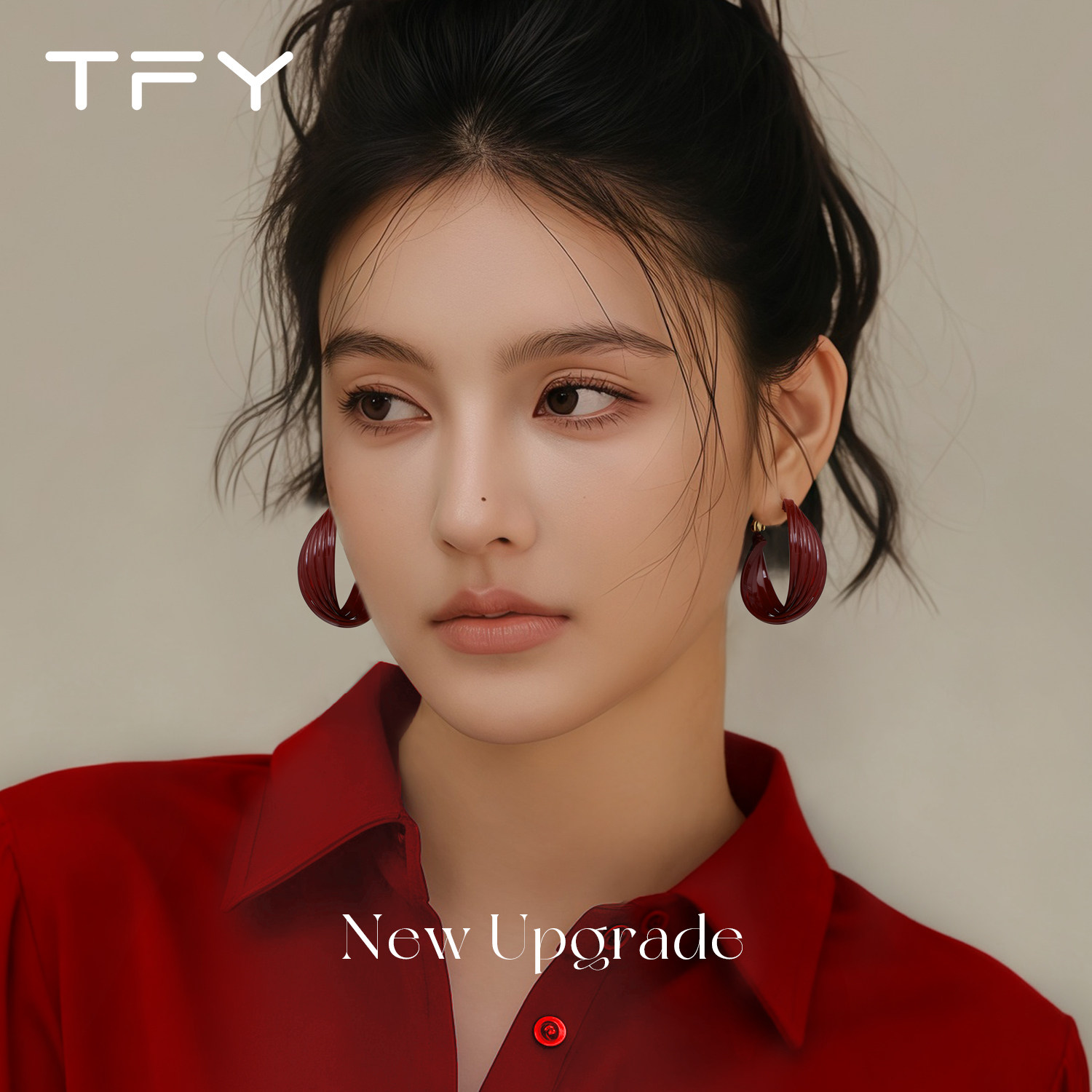 红色复古港风耳环女2026新款爆款高级感大圈圈耳圈方圆脸独特耳饰,淘宝优惠券,粉丝福利购,淘宝优惠卷