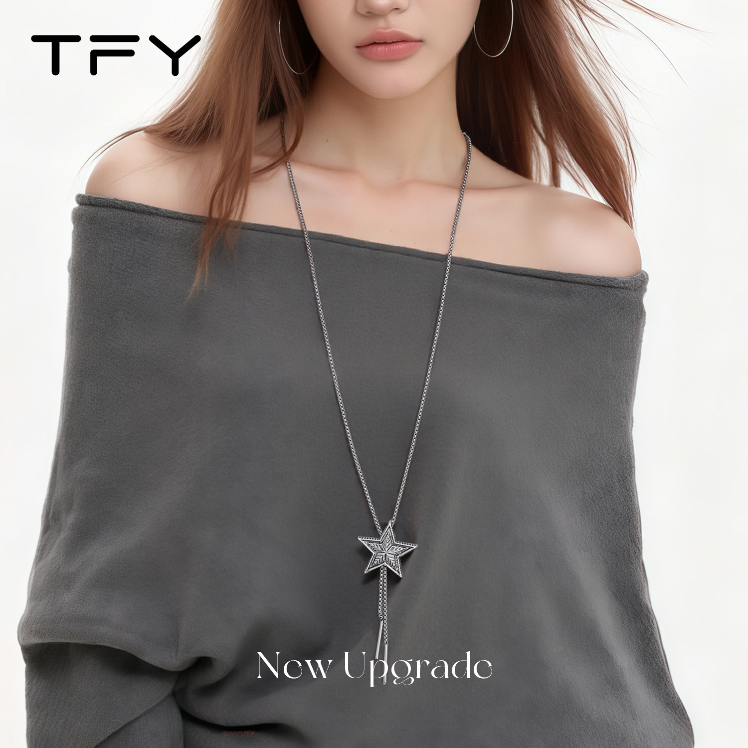 星星毛衣链钛钢项链秋冬长款吊坠女士配饰2026新款高级感轻奢小众,淘宝优惠券,粉丝福利购,淘宝优惠卷